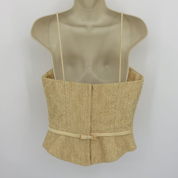 Y2K Womens 12 Juniors 11 Beige Yellow Beaded Corset Spaghetti Tank Top Shirt Bow - Picture 7 of 13